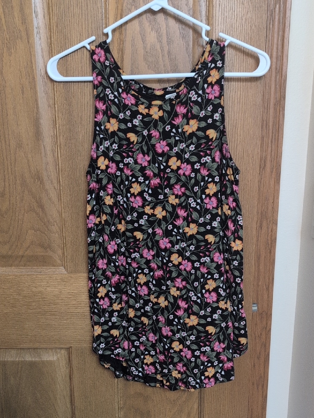 Old Navy Black Floral Tank with Pink and Yellow Flowers